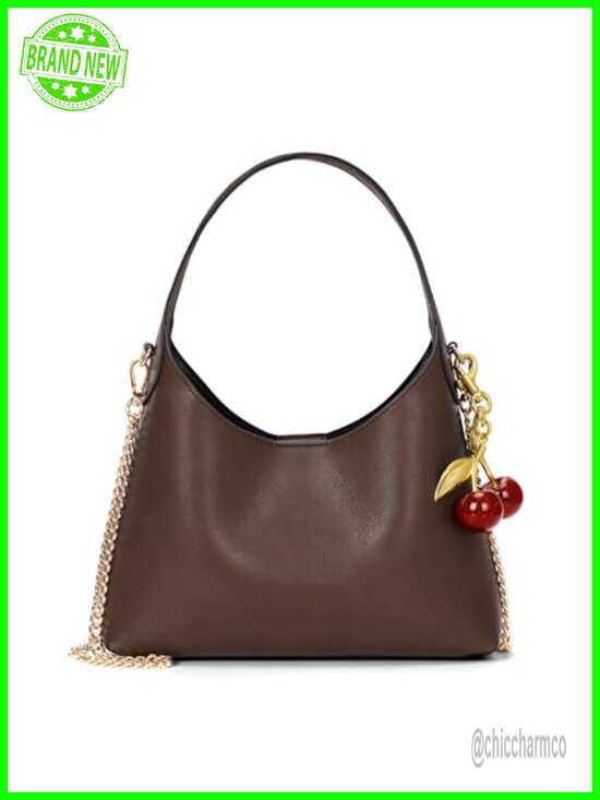 Handbags - Small Hobo Bag Vegan Leather Shoulder Purse Detachable Chain Strap